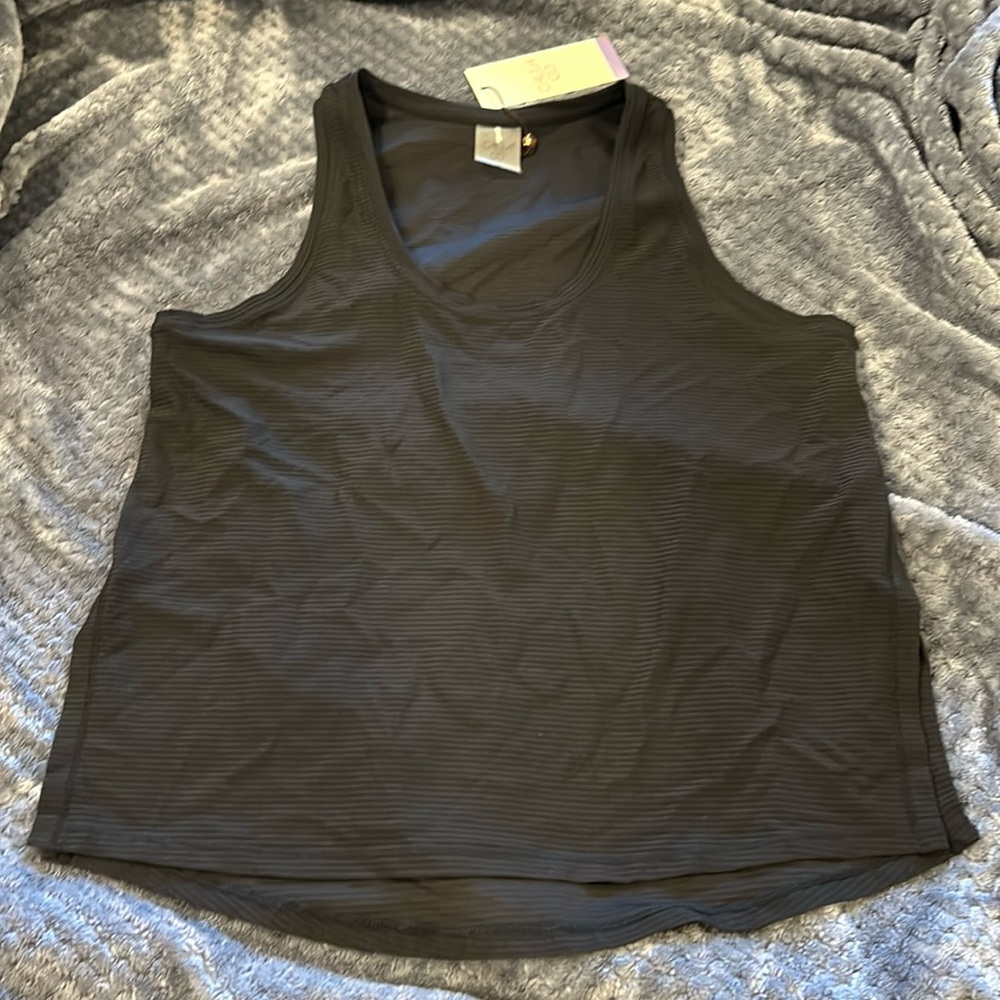 NWT Calia Carrie Underwood Scoop Tank Top SzS pure black with horizonal stripes